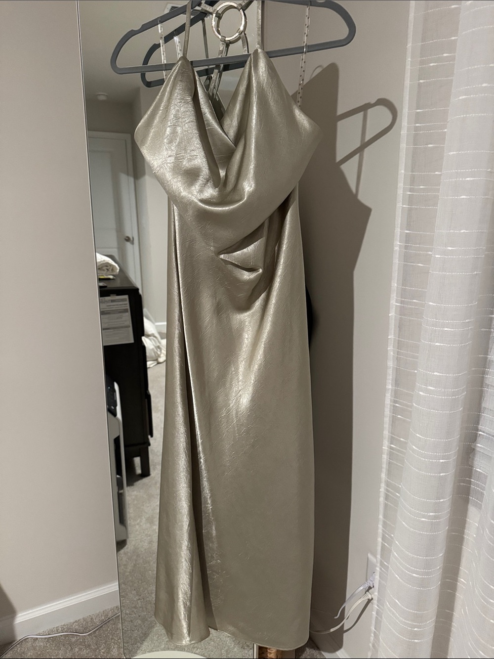 River Island Metallic Light Sea Green Cowl Neck Evening Dress